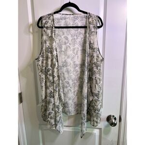 Women's Tropical Leaf Print Sleeveless Open Front Duster Vest Kimono Cover Up‎